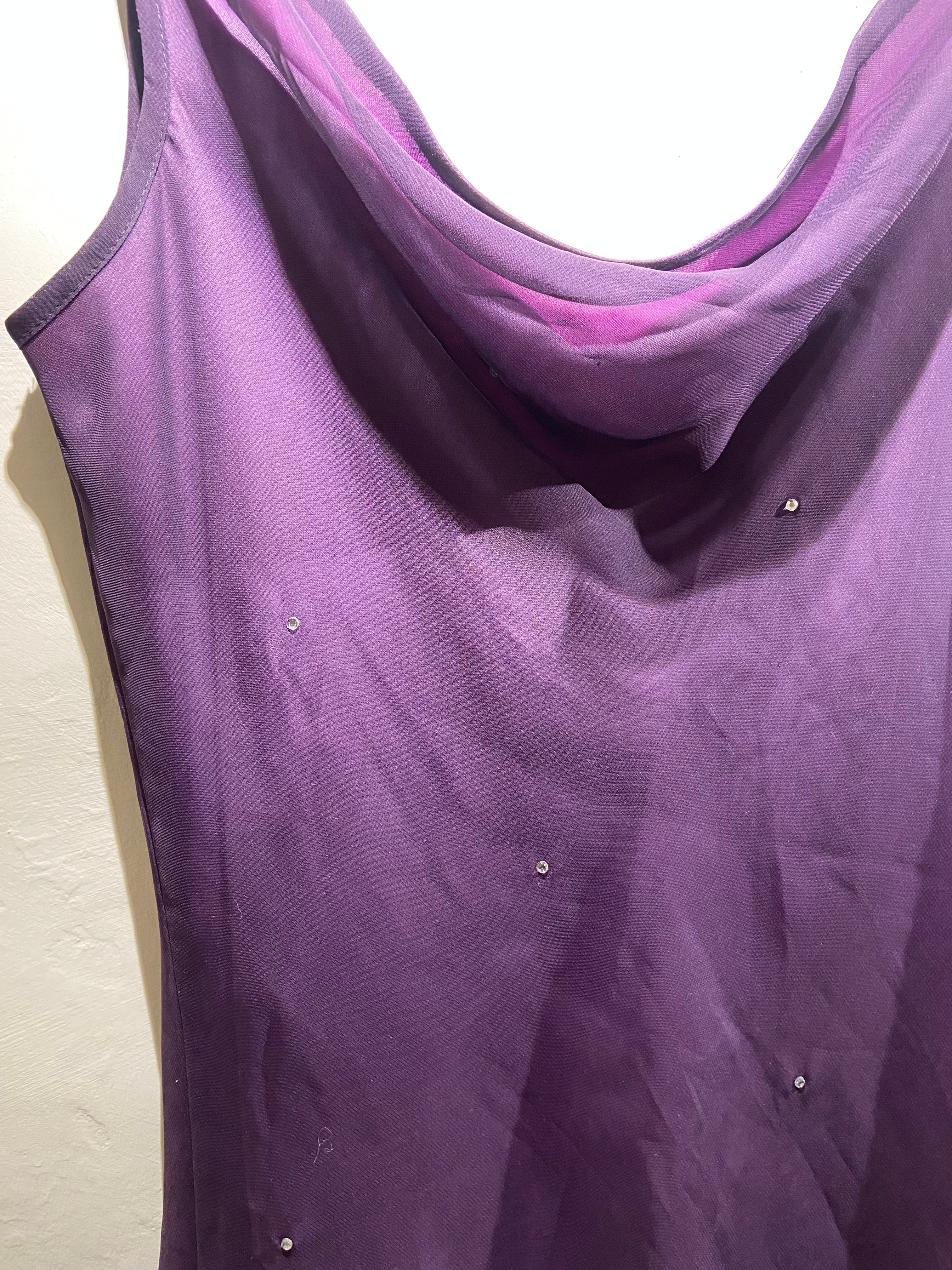 Etam Purple mesh overlay diamanté midi handkerchief hem dress (10)