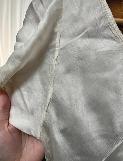 1930's-1940s Cream silk slip dress with floral embroidery and Lace Trim (8-10)